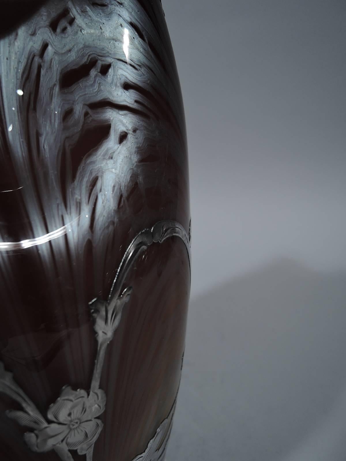 20th Century Beautiful Loetz Carrageen Art Glass Vase with Silver Overlay
