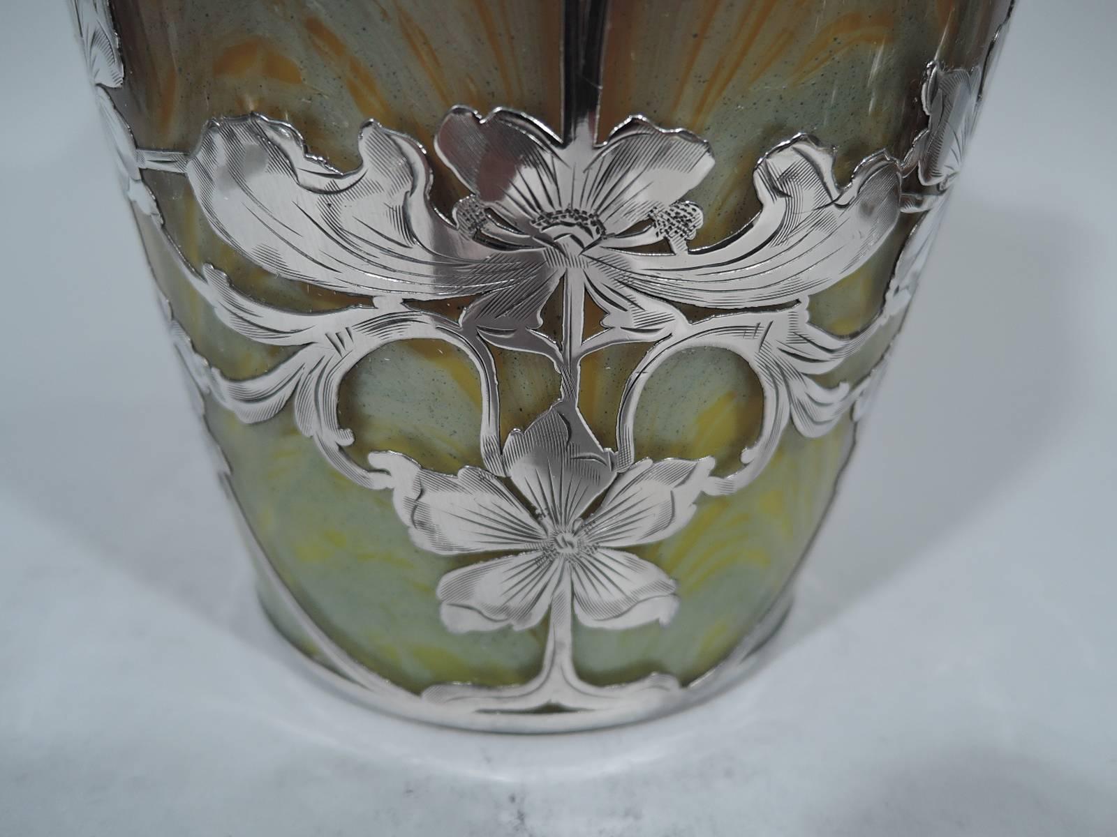 Beautiful Loetz Carrageen Art Glass Vase with Silver Overlay 1