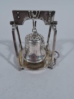 Antique Sterling Silver Novelty Liberty Bell Tea Strainer on Stand