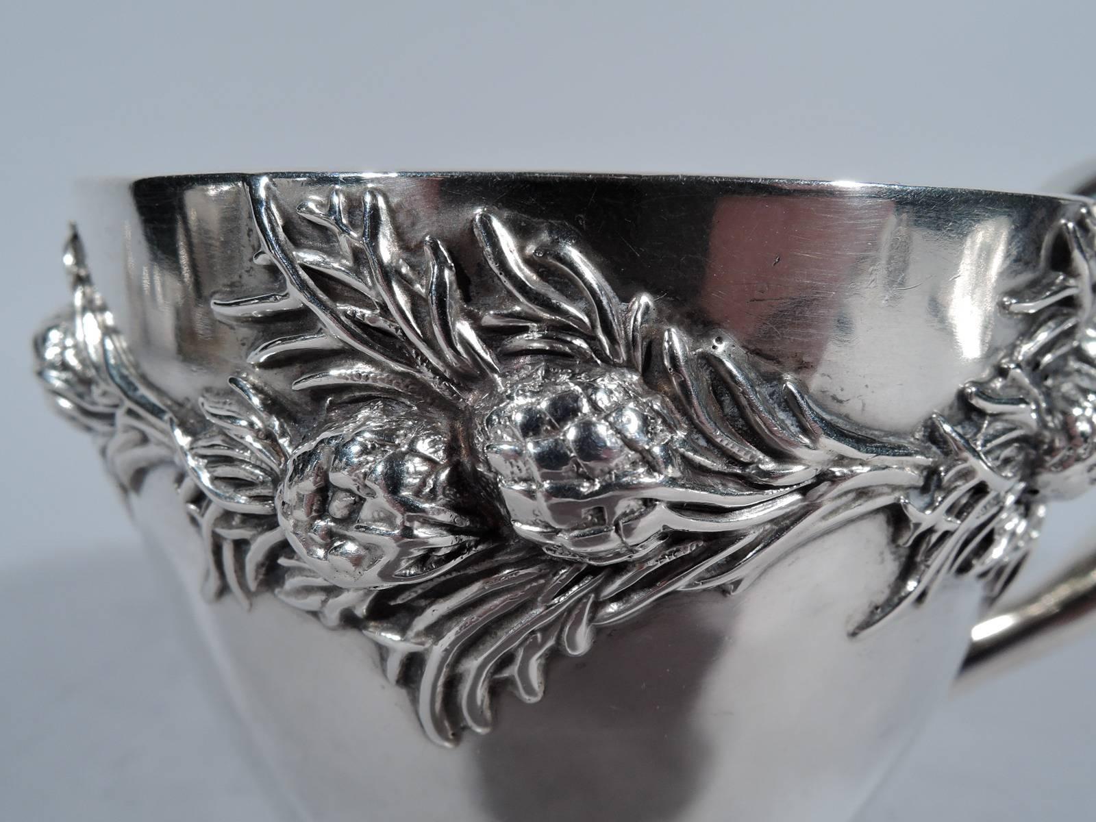 19th Century Antique American Sterling Silver Baby Cup with Pinecones and Branches