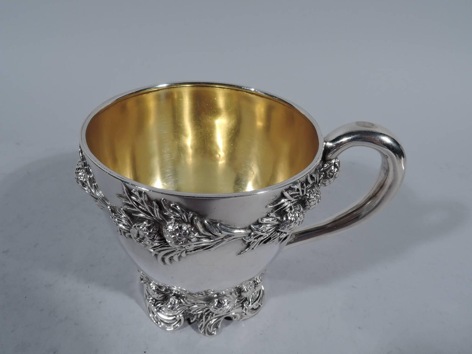 Antique American Sterling Silver Baby Cup with Pinecones and Branches In Excellent Condition In New York, NY