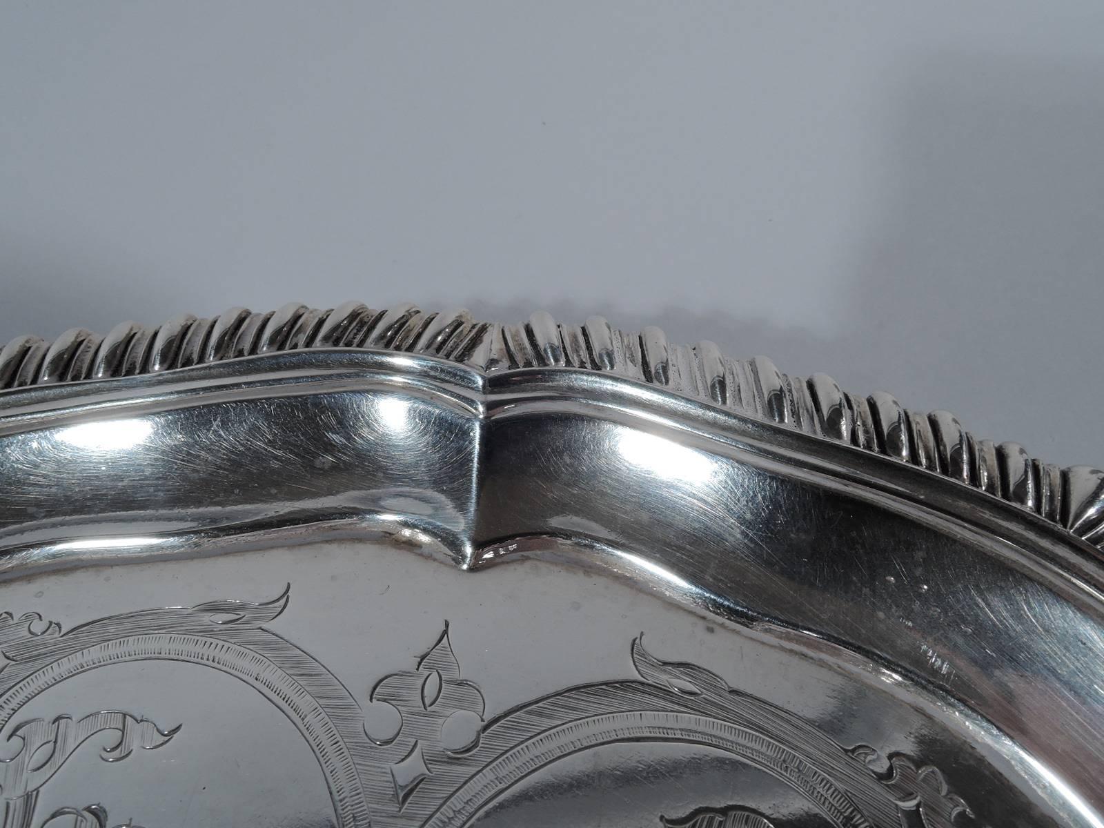 Mid-19th Century Antique English Regency Sterling Silver Salver Tray by Richard Sibley