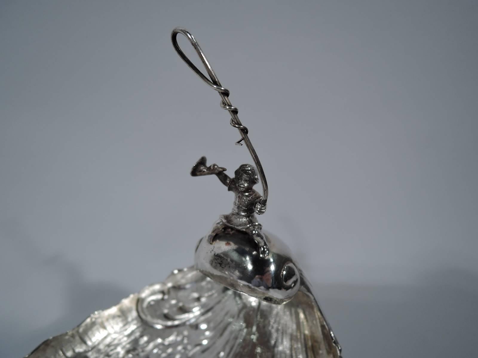 19th Century Antique German Rococo Silver Winged Cupid Harnessed to Love Chariot