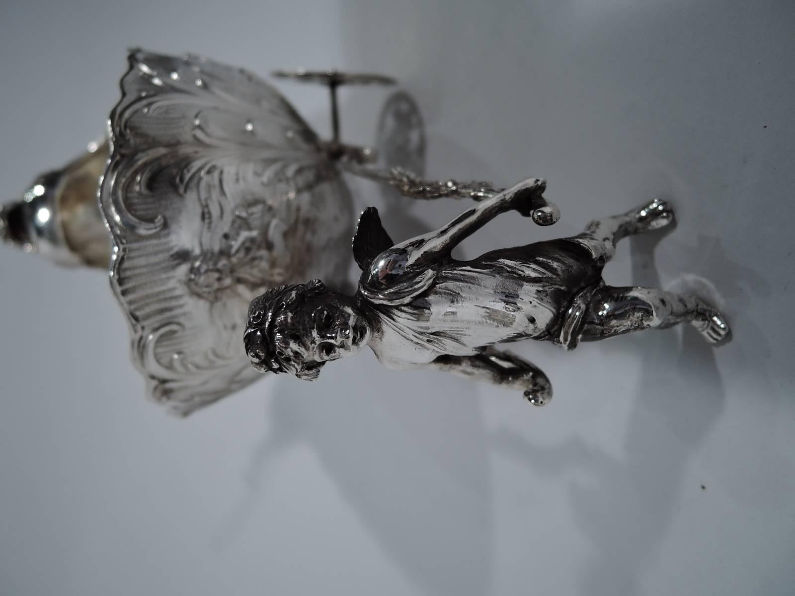 Antique German Rococo Silver Winged Cupid Harnessed to Love Chariot In Excellent Condition In New York, NY