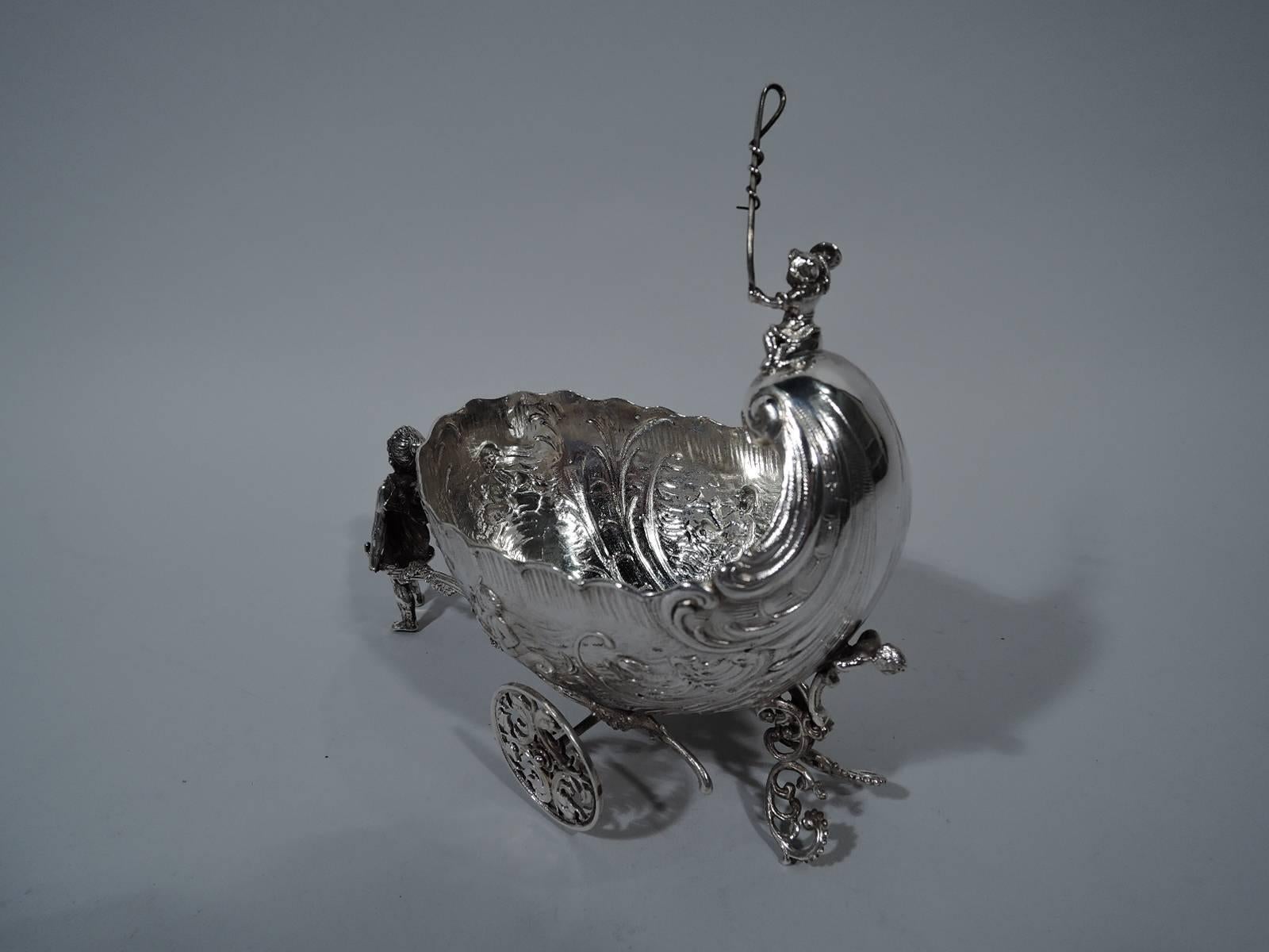 Rococo Revival Antique German Rococo Silver Winged Cupid Harnessed to Love Chariot