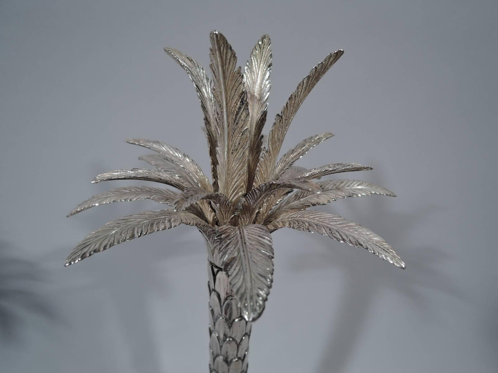 Italian Pair of Fabulous Tiffany Sterling Silver Palm Tree Candlesticks