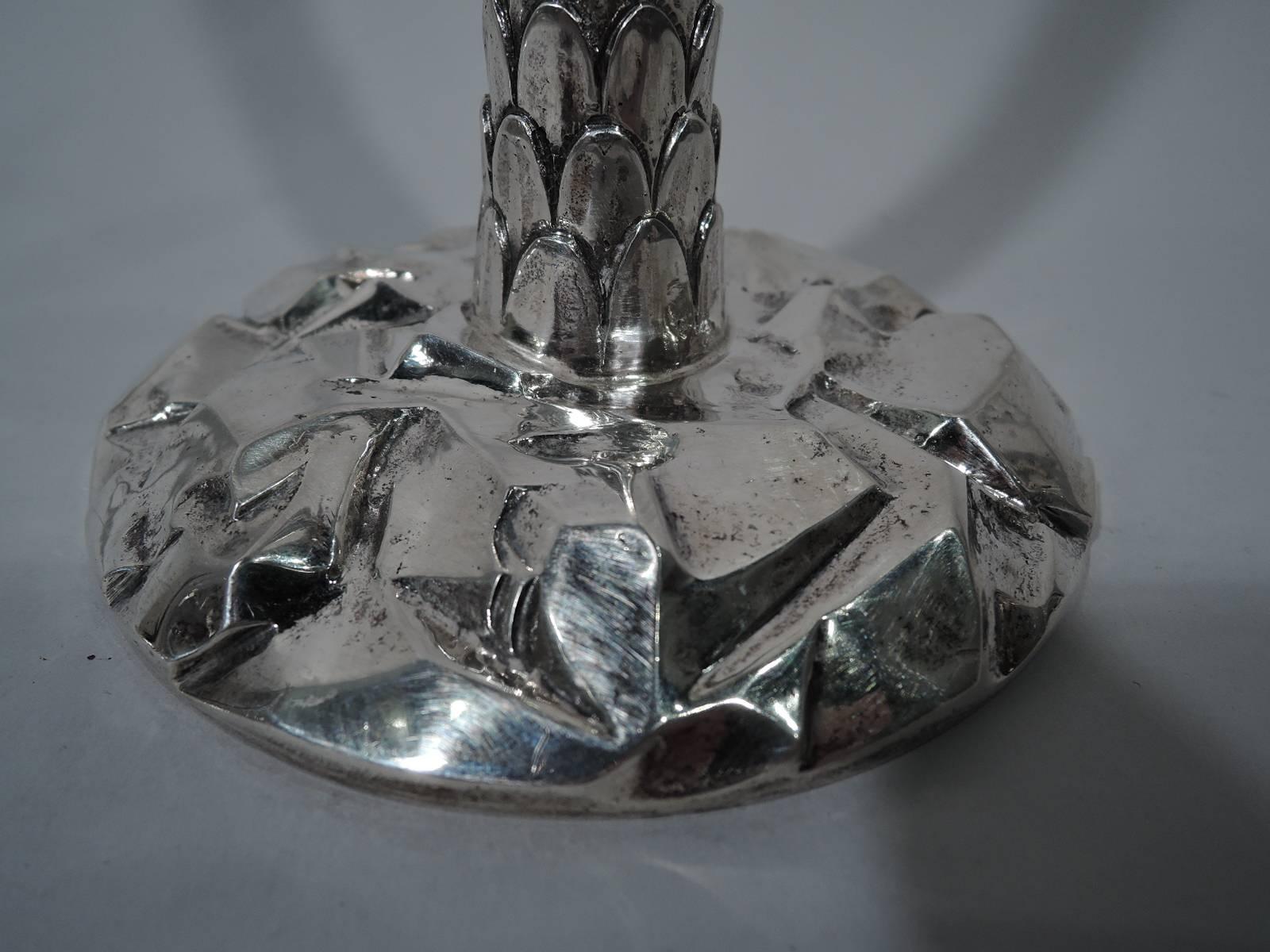 20th Century Pair of Fabulous Tiffany Sterling Silver Palm Tree Candlesticks