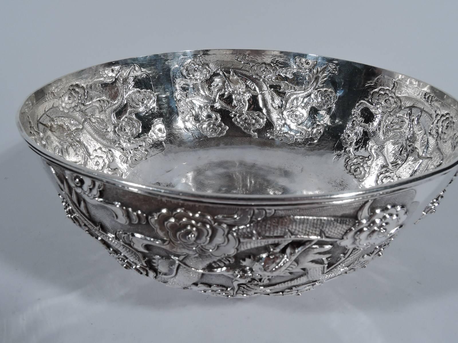 Fine Quality Chinese Export Silver Dragon and Cloud Bowl In Excellent Condition In New York, NY