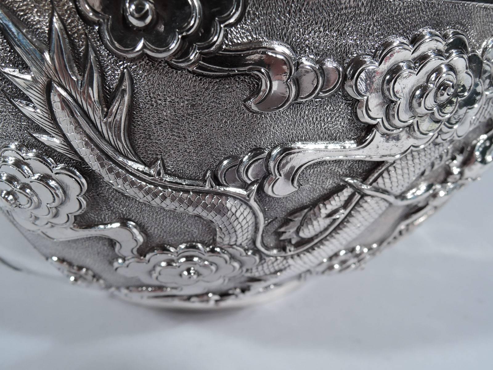 Fine Quality Chinese Export Silver Dragon and Cloud Bowl 1