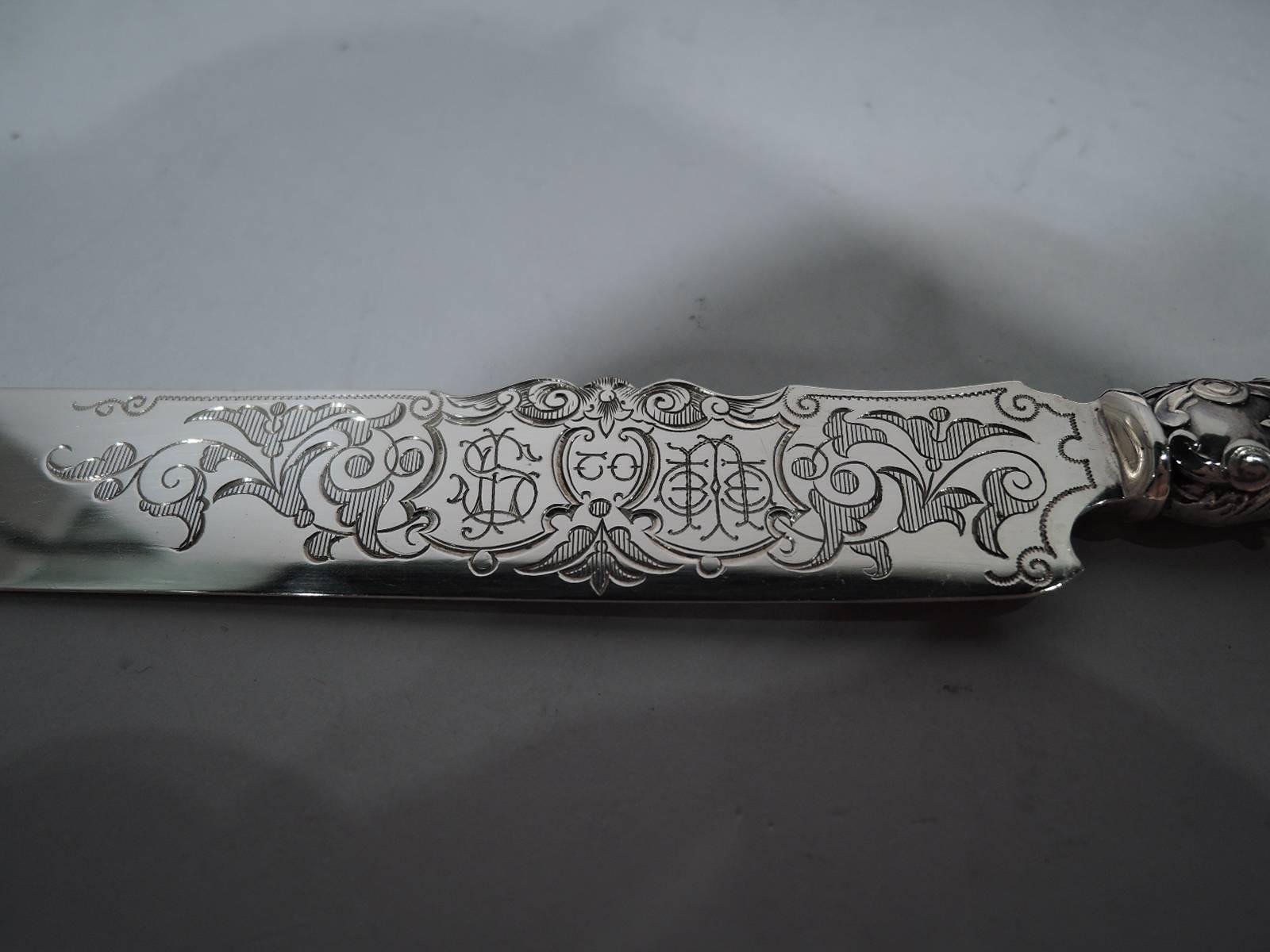 Set of 12 Antique American Sterling Silver Knives with Agate Handles In Excellent Condition In New York, NY