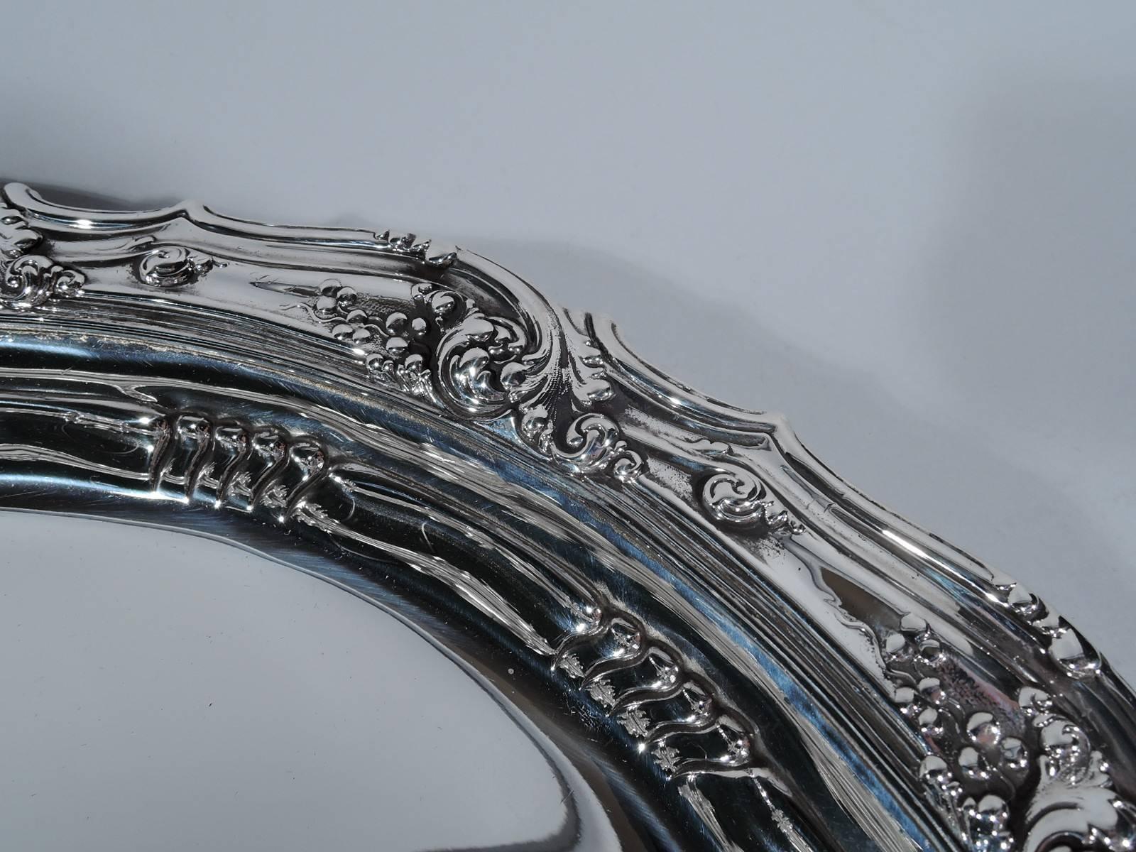 Edwardian Antique Tiffany Fancy Heavy Oval Sterling Silver Serving Tray