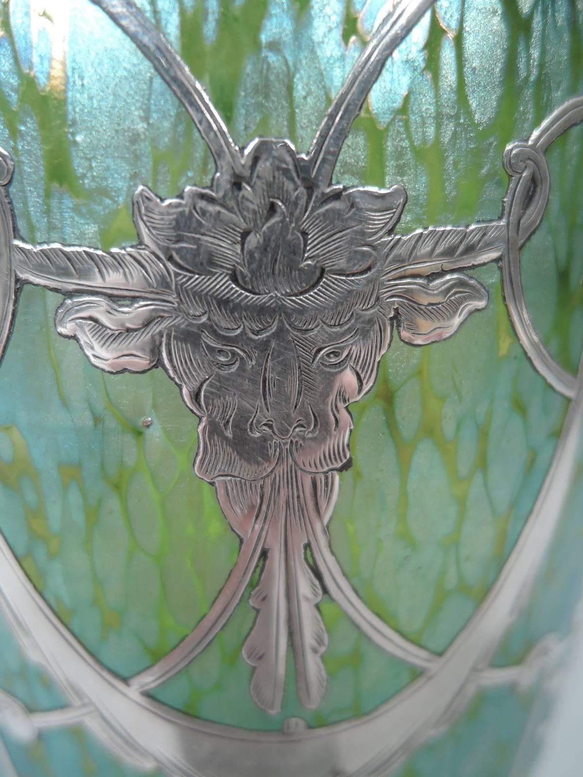 Antique Loetz Art Glass Vase with Silver Overlay In Excellent Condition In New York, NY