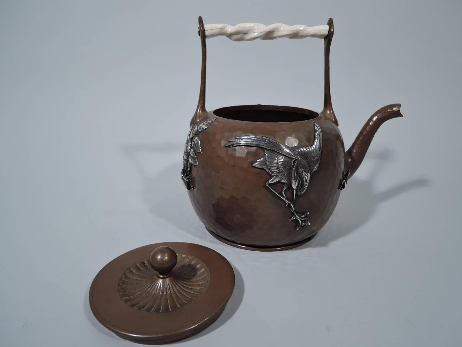 American Gorham Japonesque Mixed Metal and Hand-Hammered Copper Teapot