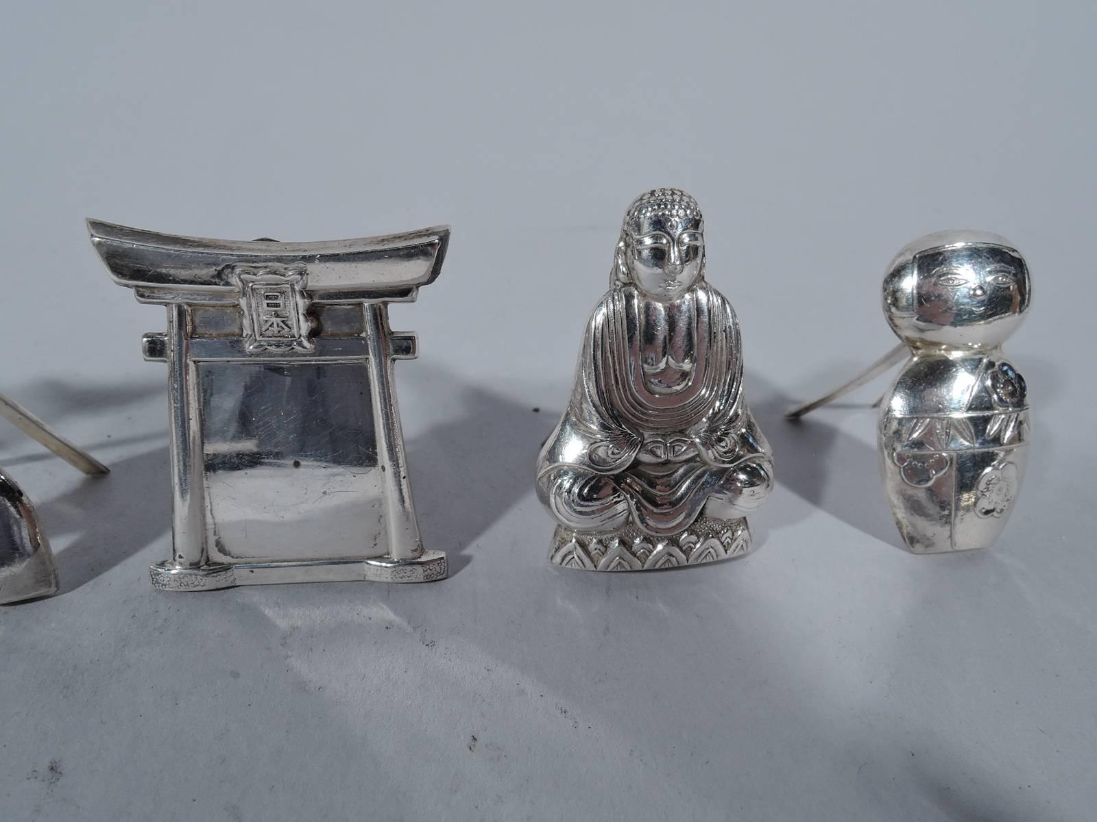 Mid-Century Modern Set of Six Japanese Silver Place Card Holders