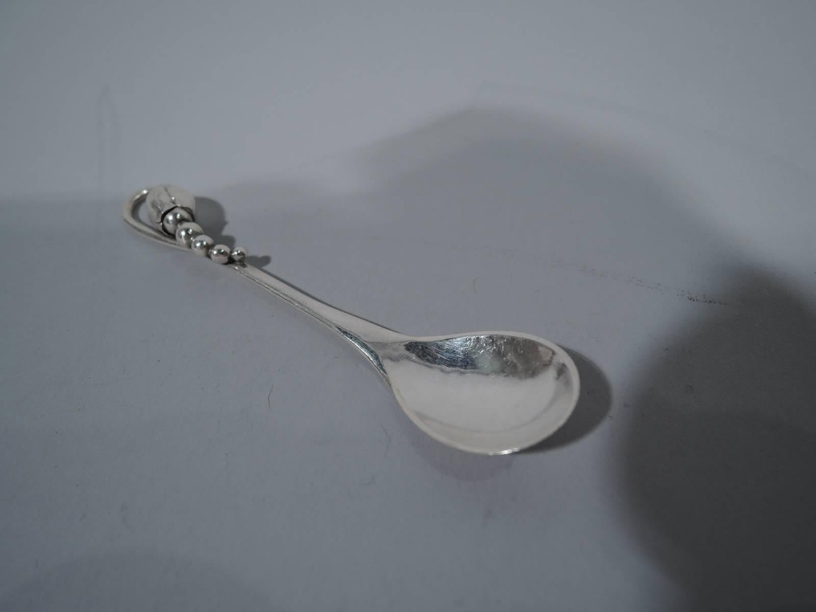 Danish Set of Six Early Georg Jensen Blossom Hand-Hammered Sterling Silver Spoons