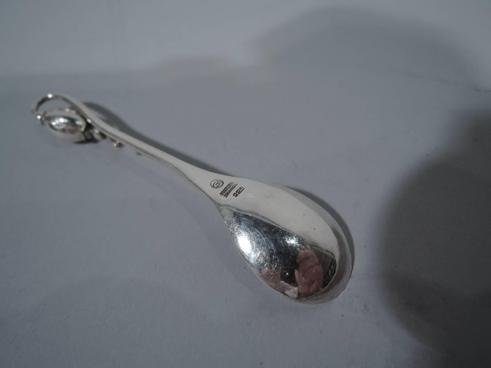 Set of Six Early Georg Jensen Blossom Hand-Hammered Sterling Silver Spoons In Excellent Condition In New York, NY