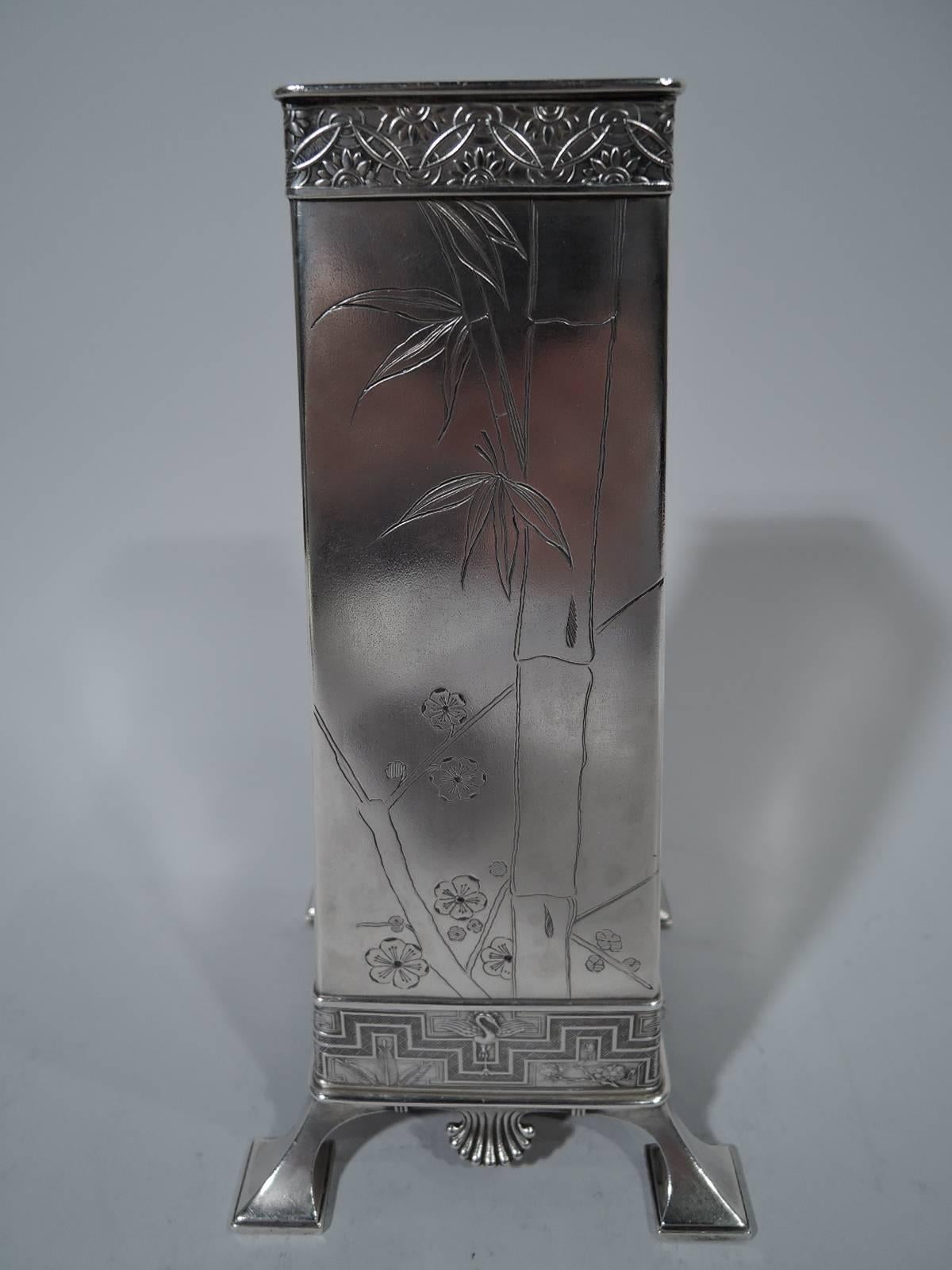Japonisme Early Tiffany Japonesque Sterling Silver Vase