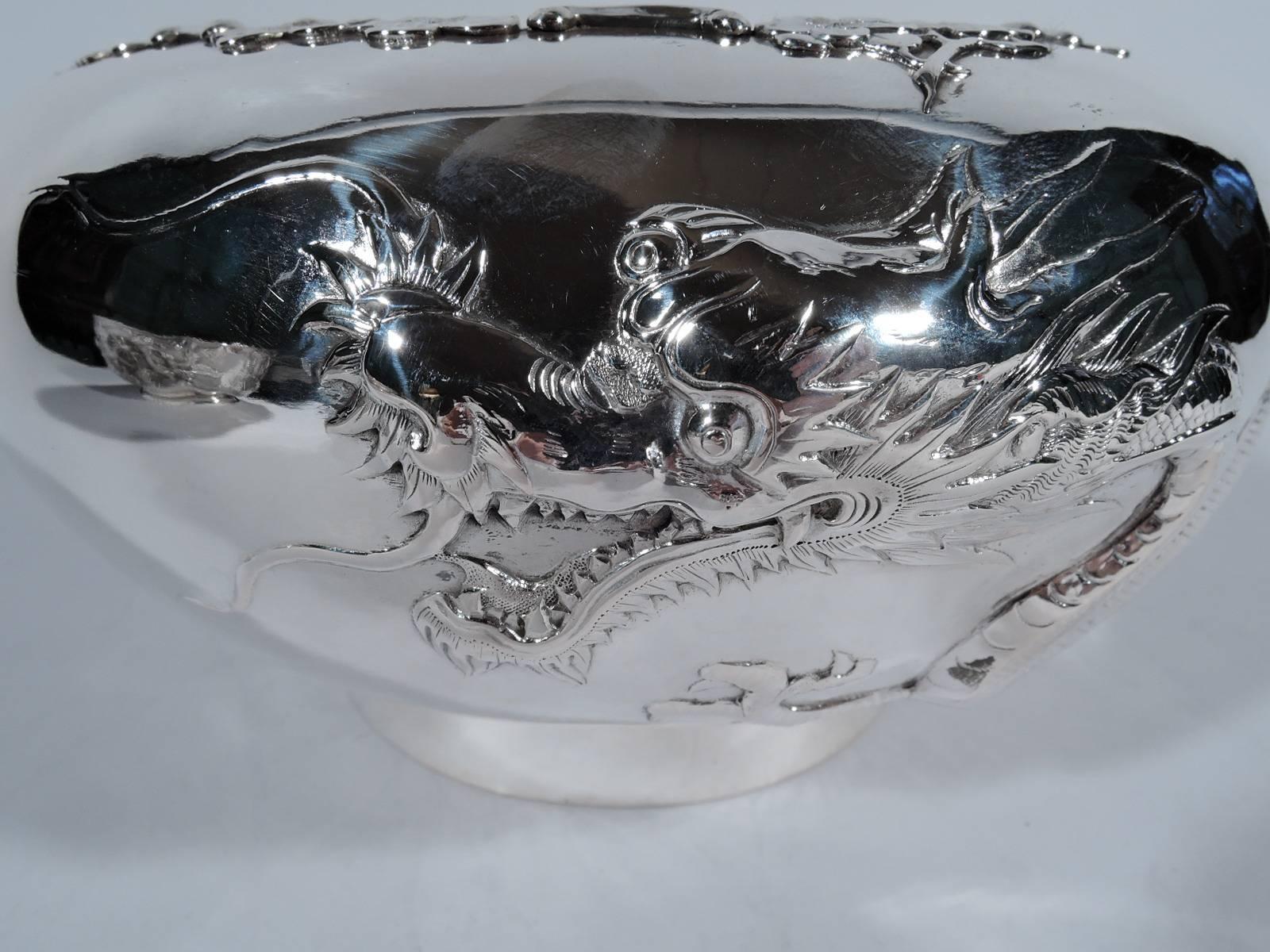 Antique Chinese Export Silver Dragon Bowl 1