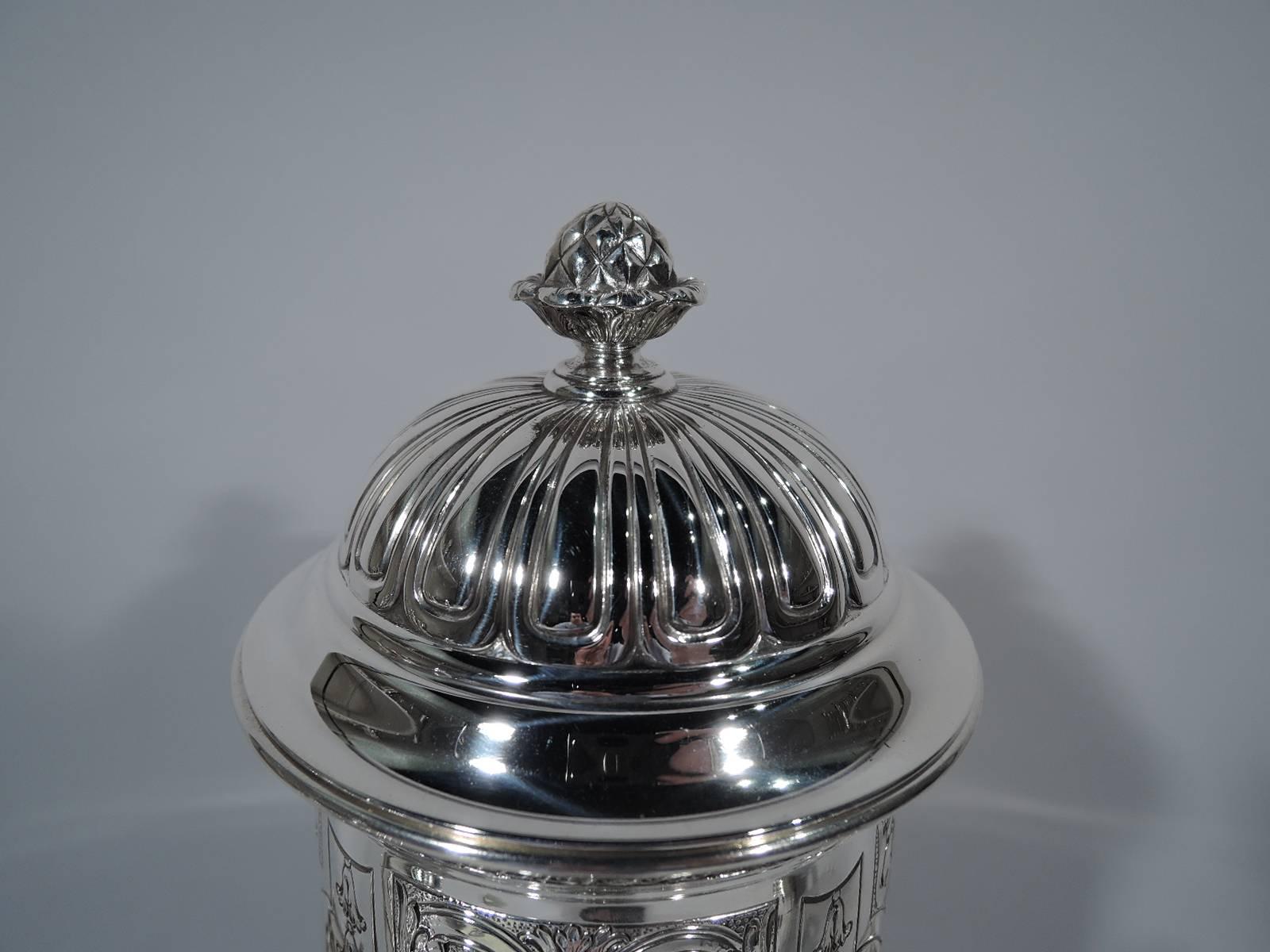 American Antique Gorham Sterling Silver Tea Set with Jade-Mounted Urn