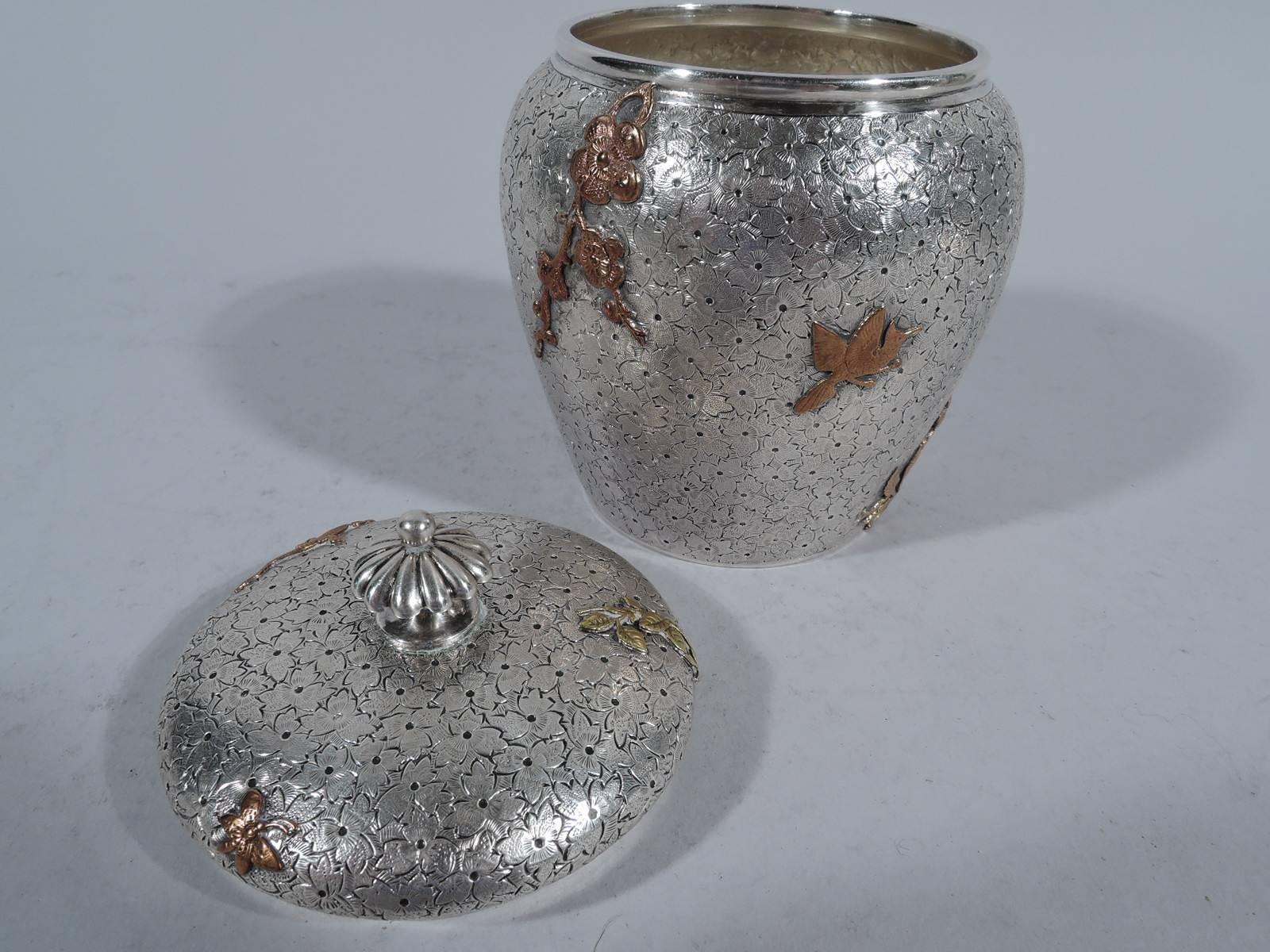 American Unusual Dominick & Haff Sterling Silver and Mixed Metal Tea Caddy
