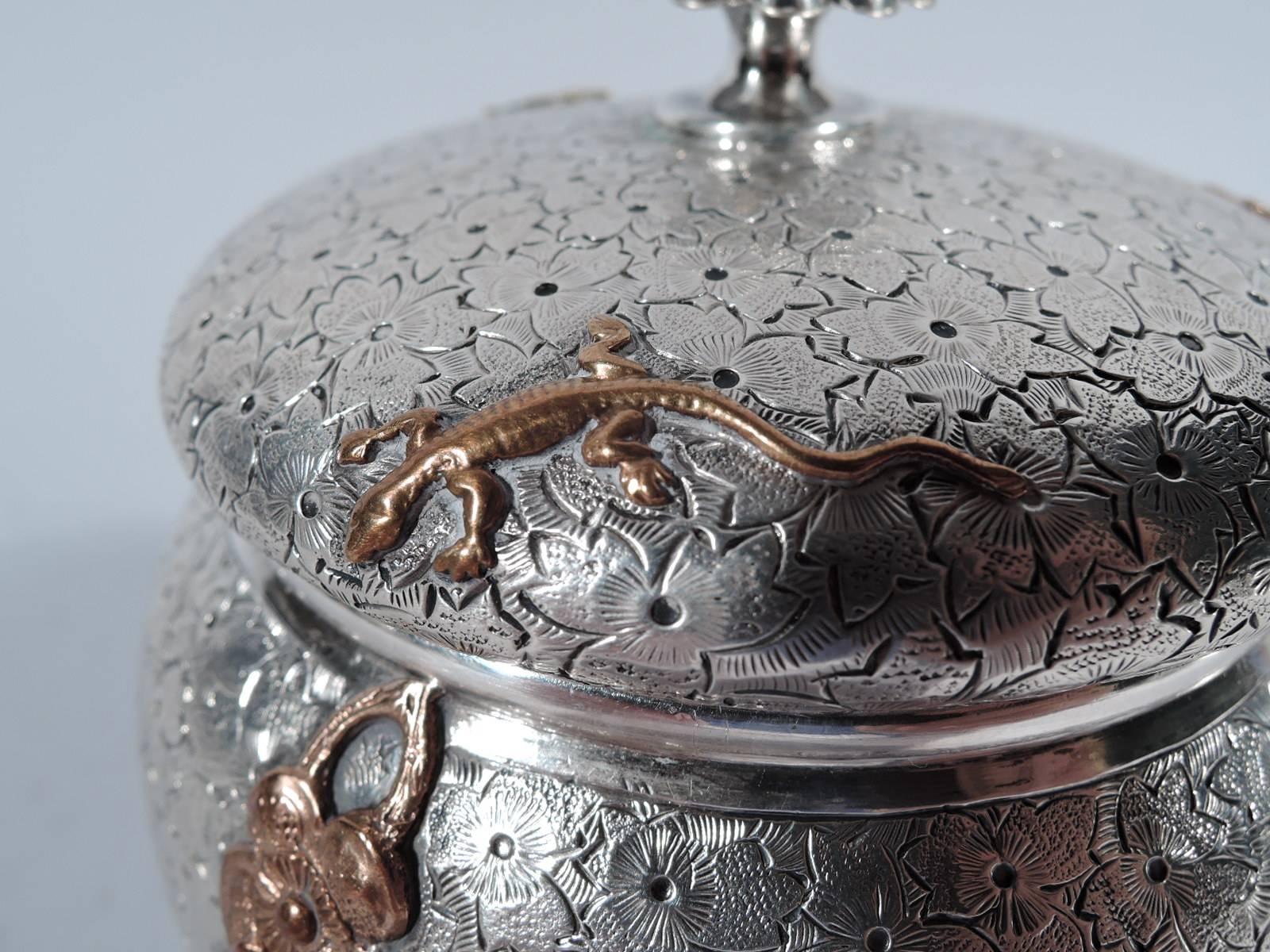 Unusual Dominick & Haff Sterling Silver and Mixed Metal Tea Caddy In Excellent Condition In New York, NY