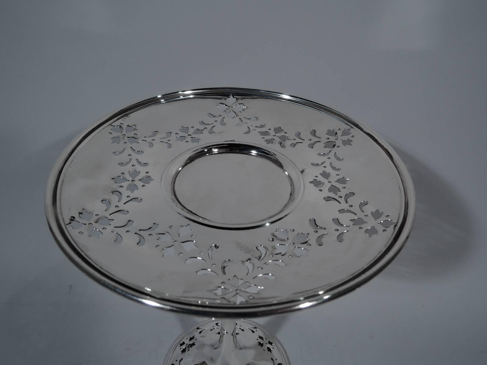 American Antique Edwardian Tall and Pierced Sterling Silver Compote by Shreve