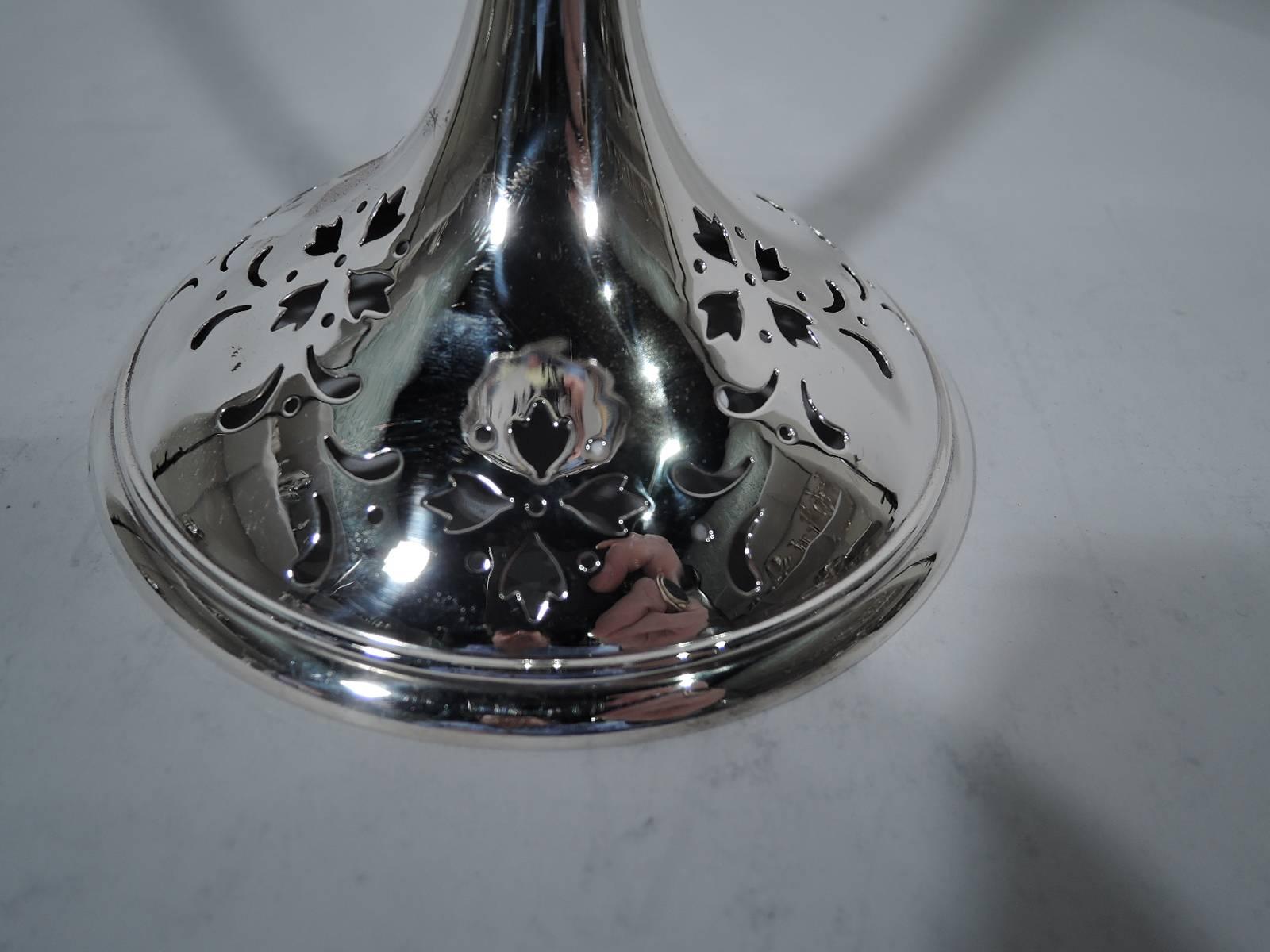 Antique Edwardian Tall and Pierced Sterling Silver Compote by Shreve In Excellent Condition In New York, NY