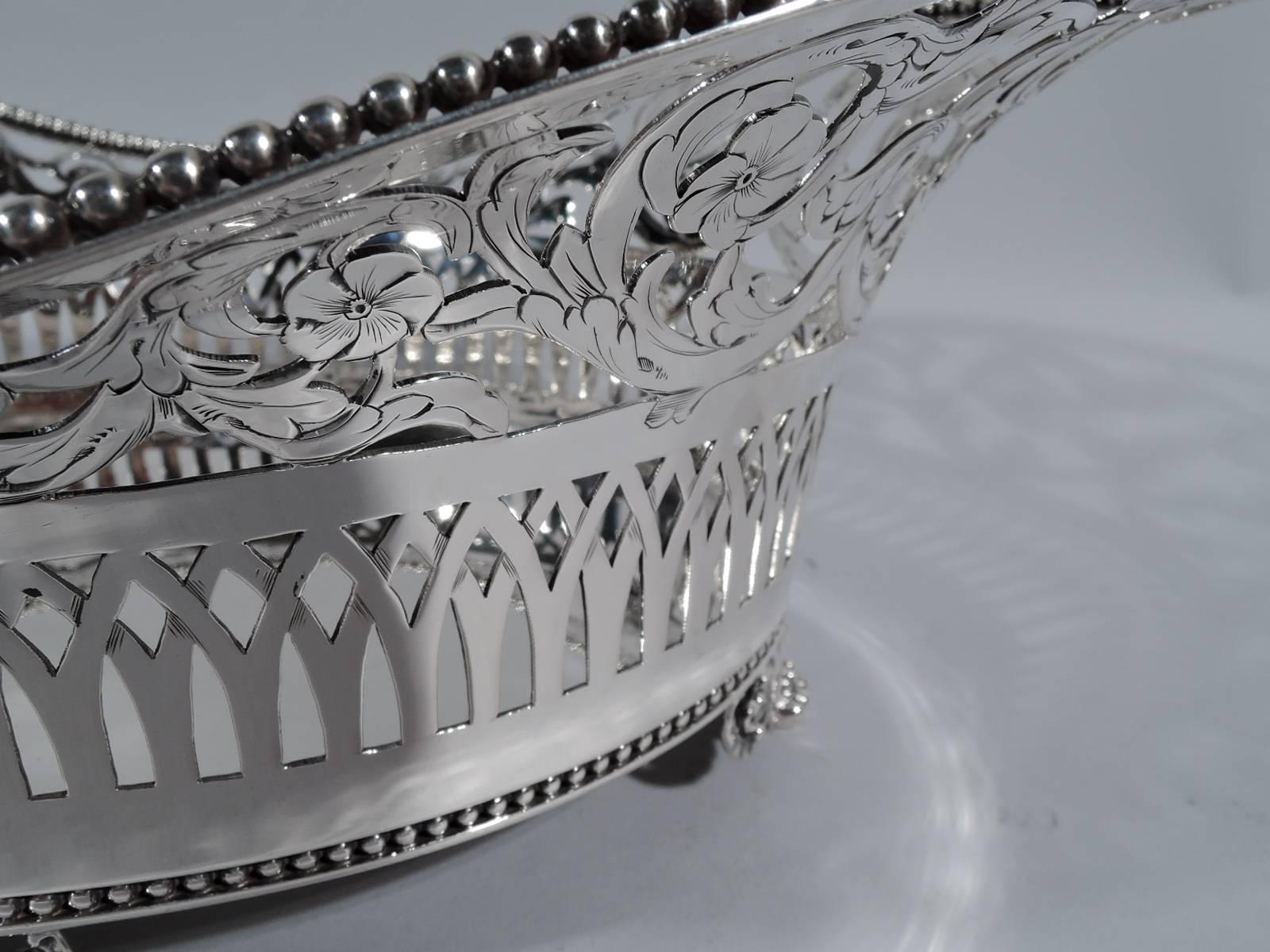 Antique Tiffany Pierced Sterling Silver Basket Bowl In Excellent Condition In New York, NY