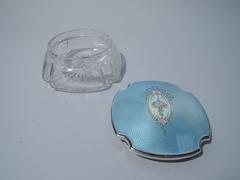 Pretty Glass Powder Jar with Sterling Silver and Enamel Cover
