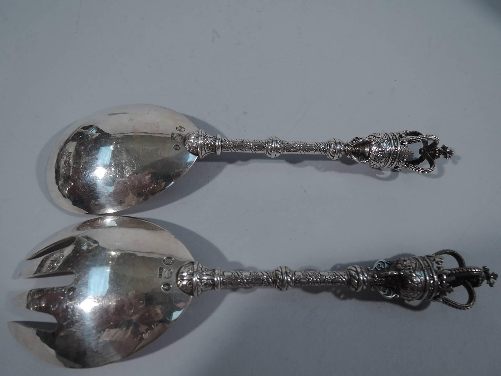 Scandinavian Modern Early and Rare Georg Jensen Sterling Silver Salad Serving Pair with Regal Crown