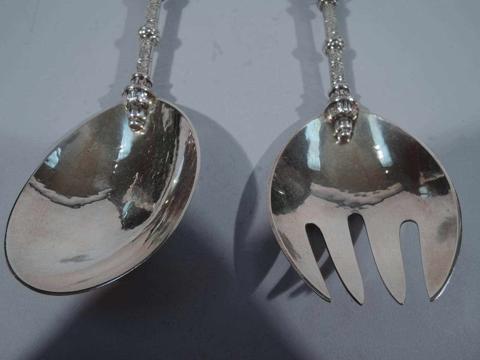 20th Century Early and Rare Georg Jensen Sterling Silver Salad Serving Pair with Regal Crown