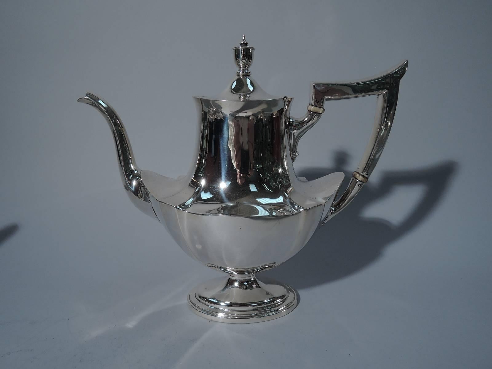 Modern Gorham Plymouth Sterling Silver Tea and Coffee Set on Tray