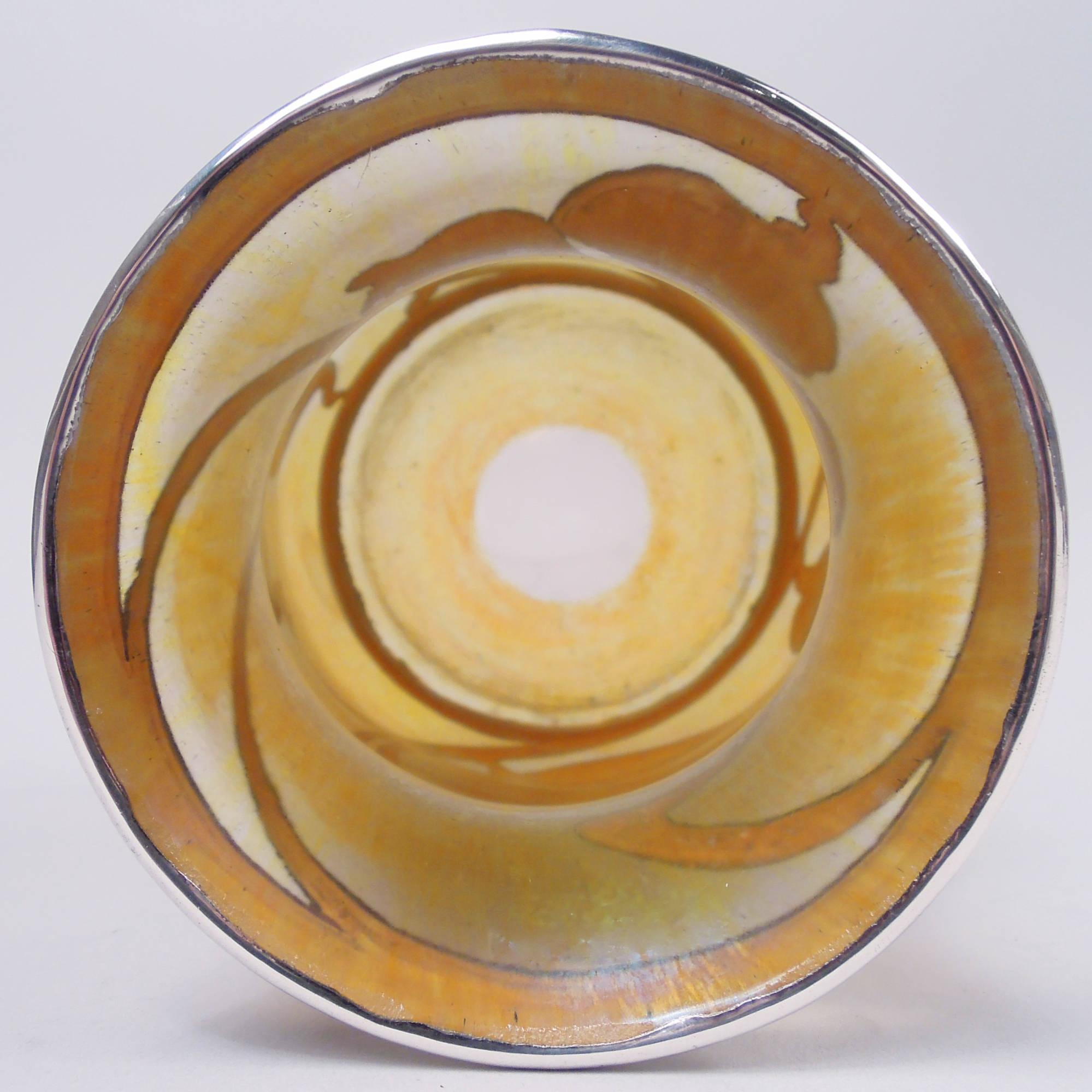 Quezal New York Art Nouveau Iridescent Silver Overlay Vase For Sale 1
