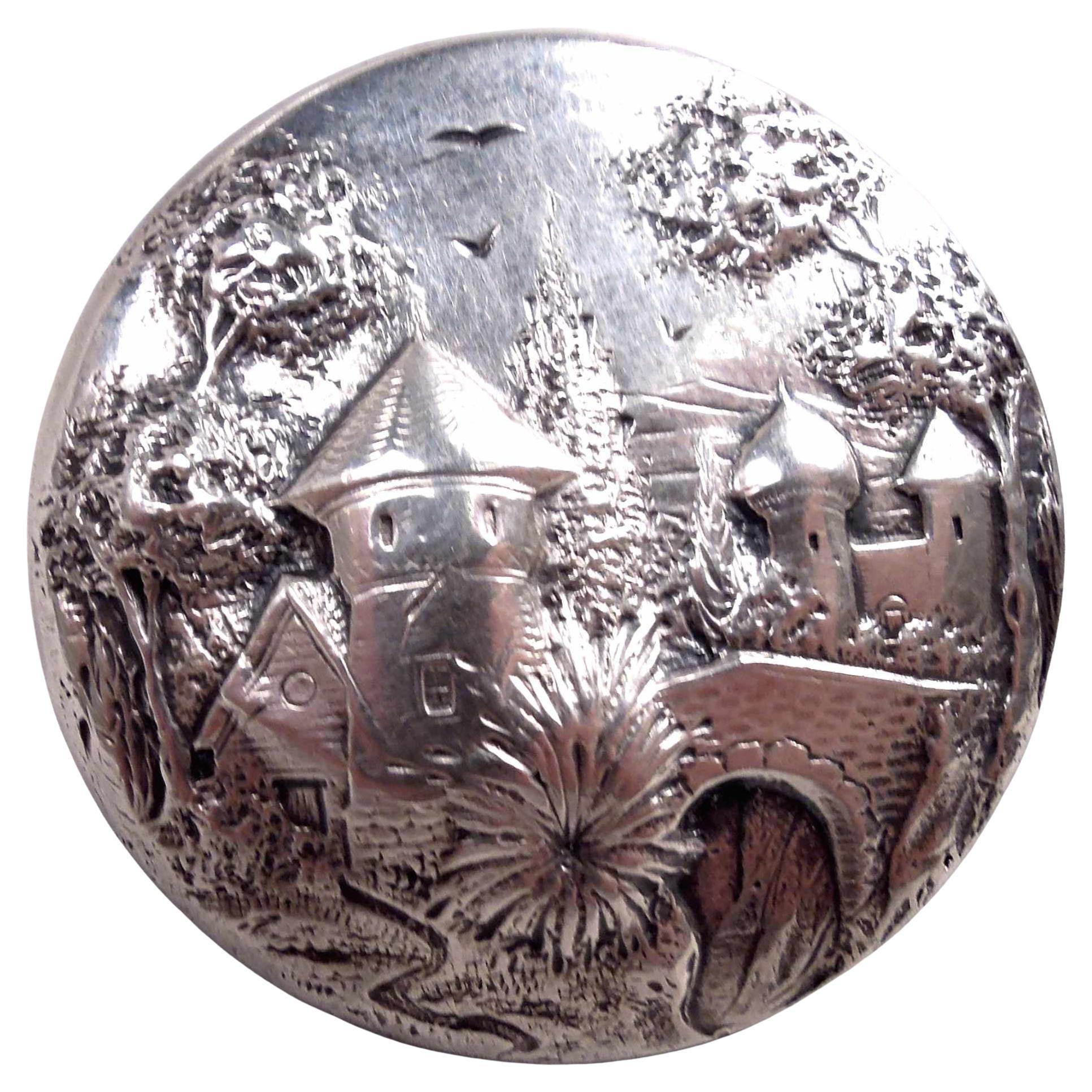 Antique Kirk Baltimore Sterling Silver Pillbox with Pastoral Scene For Sale