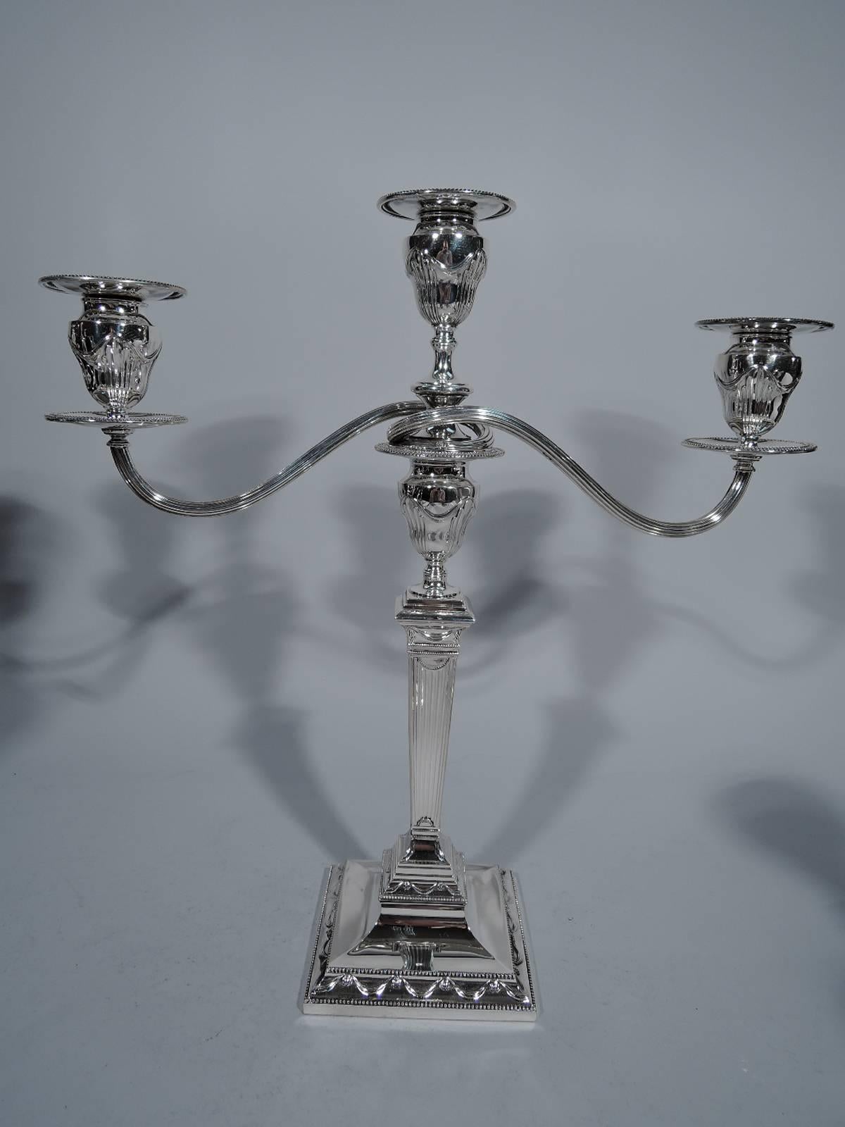 Neoclassical Revival Tiffany Sterling Silver Candelabra after English Neoclassical