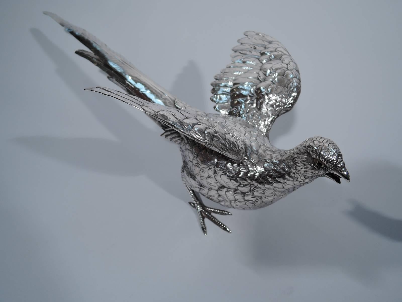 Modern Pair of Dramatic Sterling Silver Pheasants