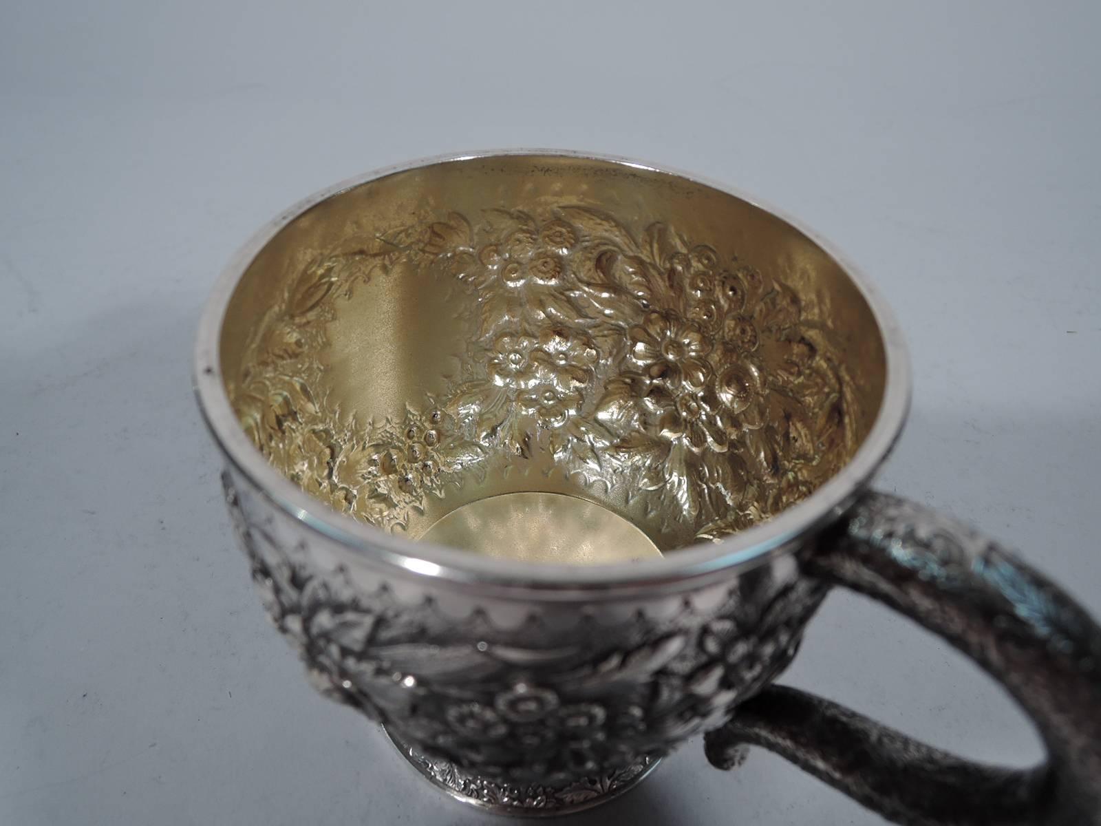 American Large Antique Sterling Silver Baby Cup with Floral Repoussé by Tiffany