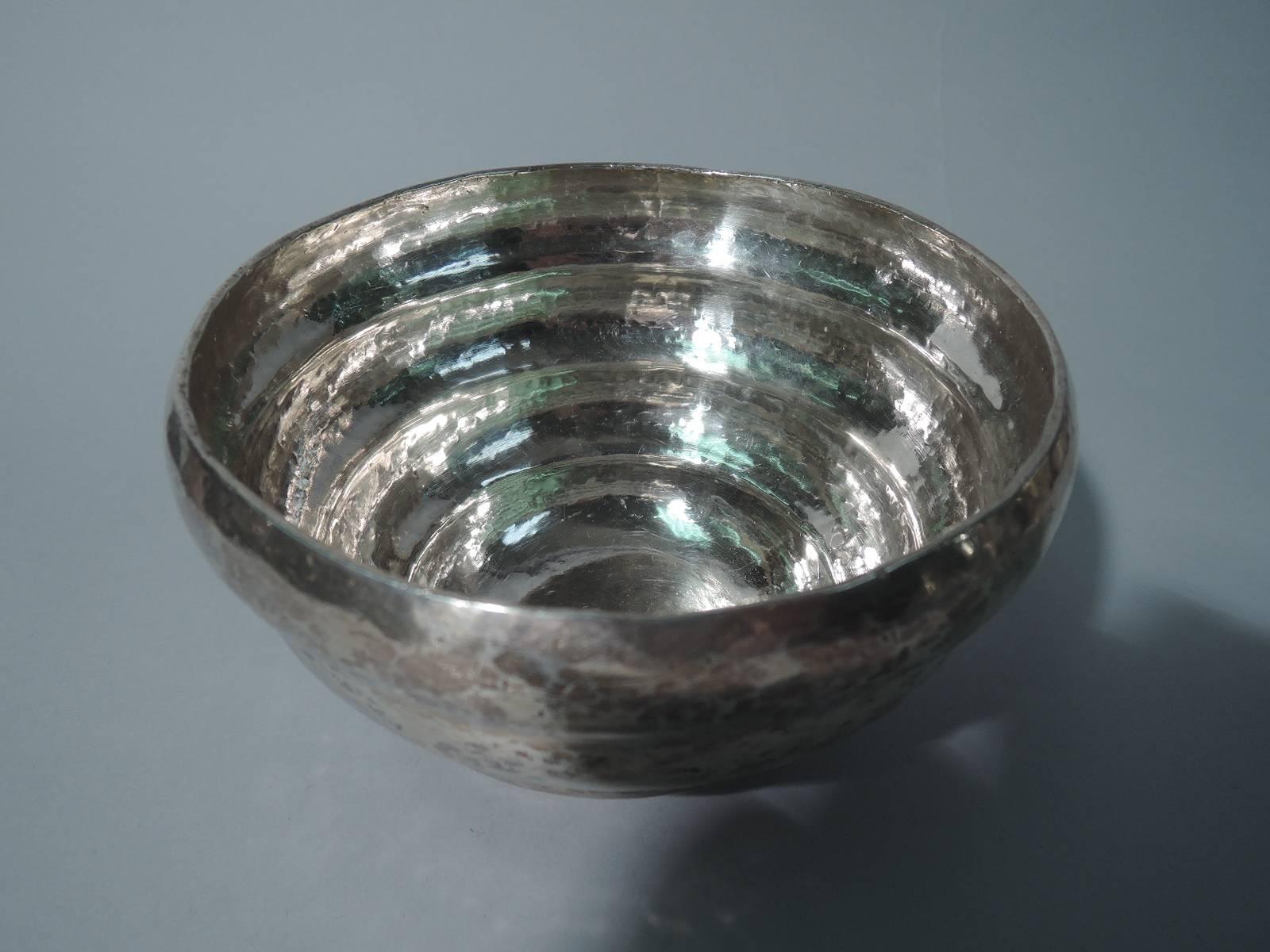 Antique South American silver bowl. Beehive form. Handmade with visible hand hammering. Heavy and substantial. Attractive period wear and rich patina. Beautiful craftsmanship - looks great with traditional or Modern decor.

Dimensions: H 3 7/8 x D