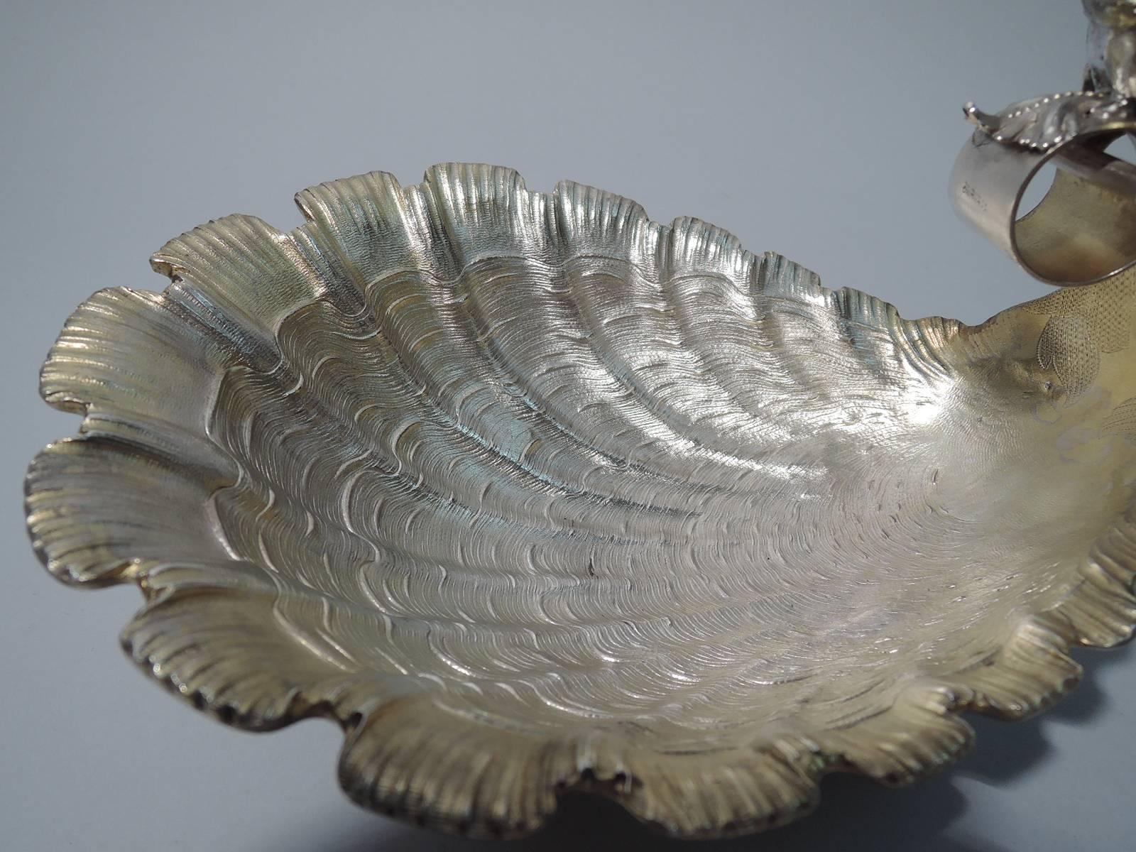 Rococo Revival Antique German Rococo Silver Gilt Seashell Bowl with Cherub