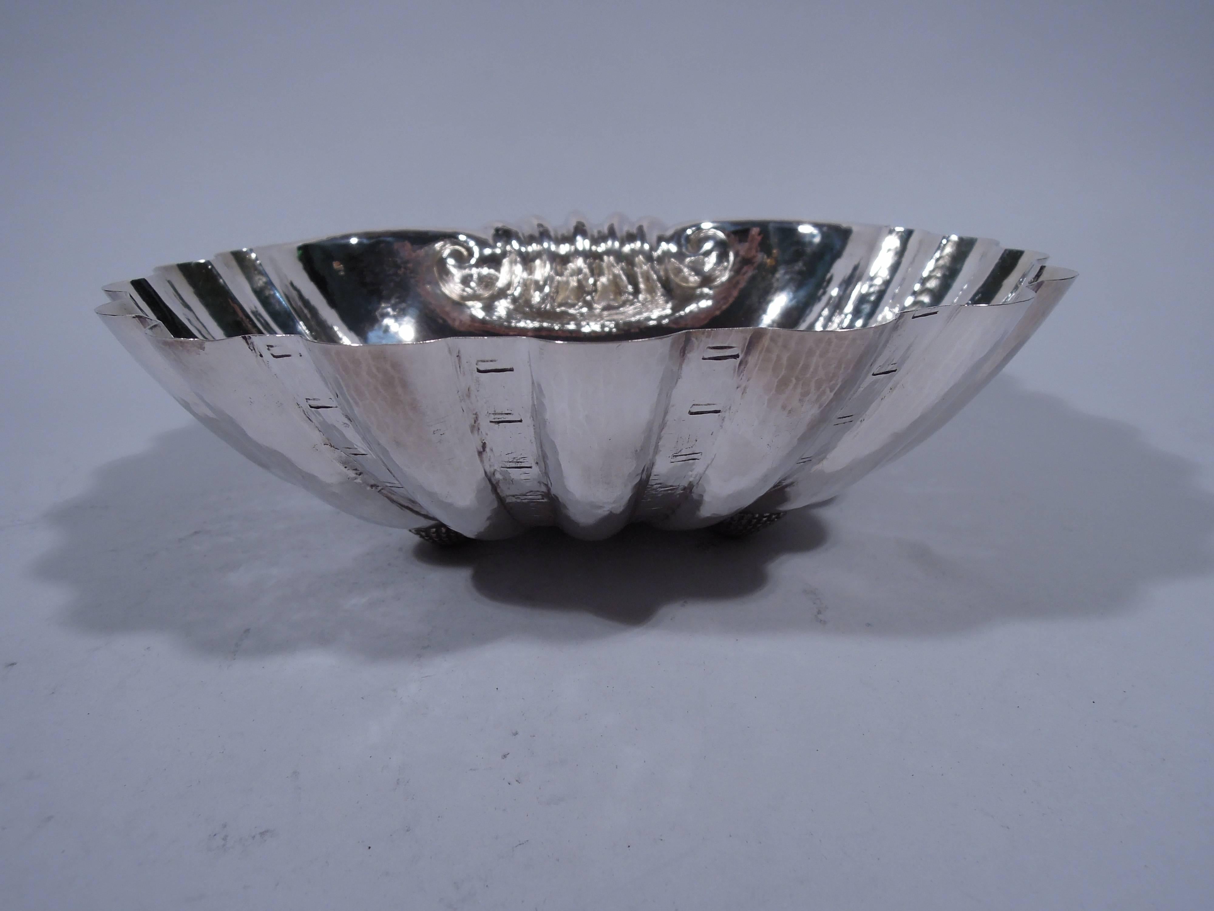 Modern Large Hand-Hammered Sterling Silver Scallop Shell Bowl