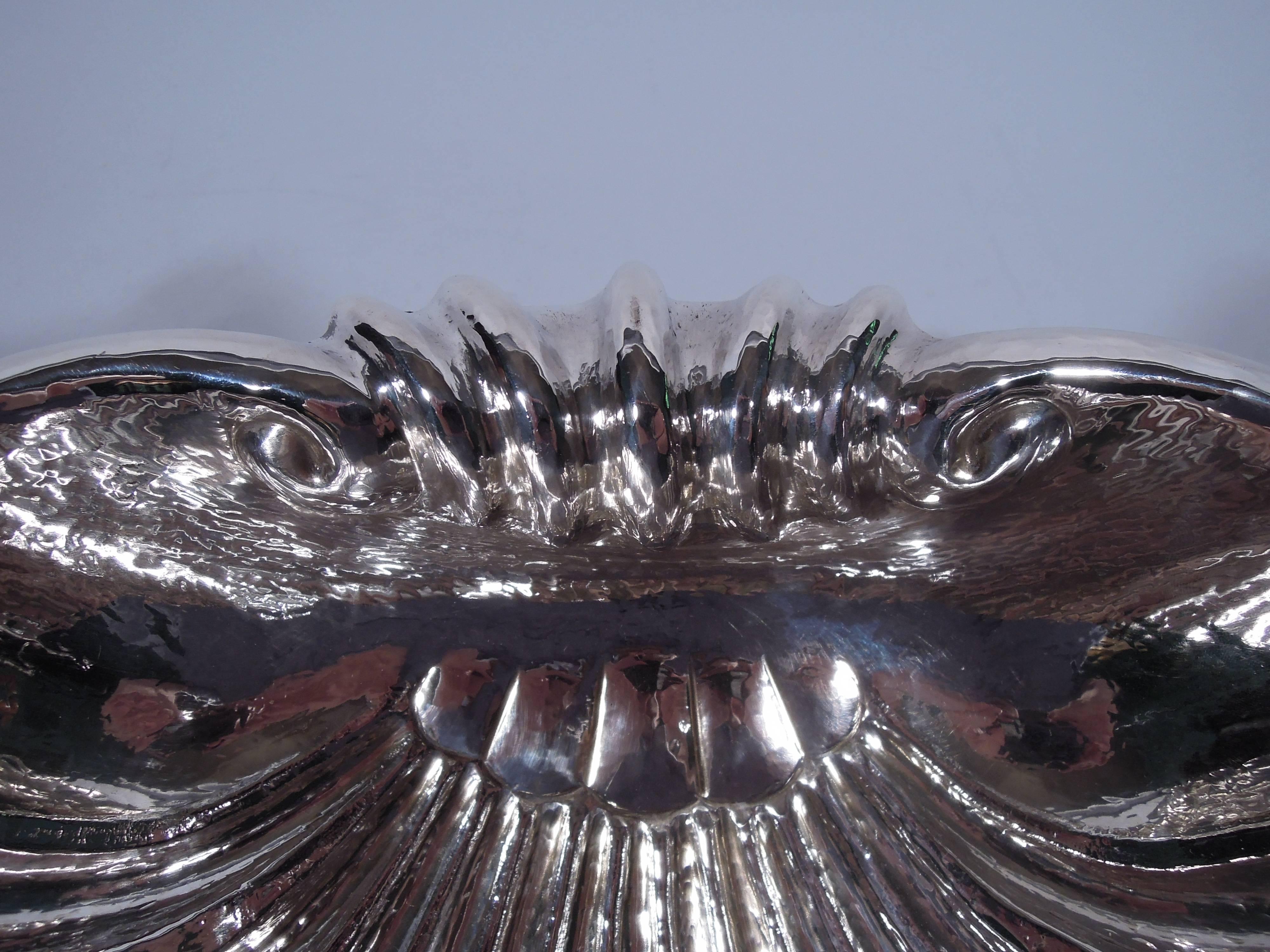 Italian Large Hand-Hammered Sterling Silver Scallop Shell Bowl