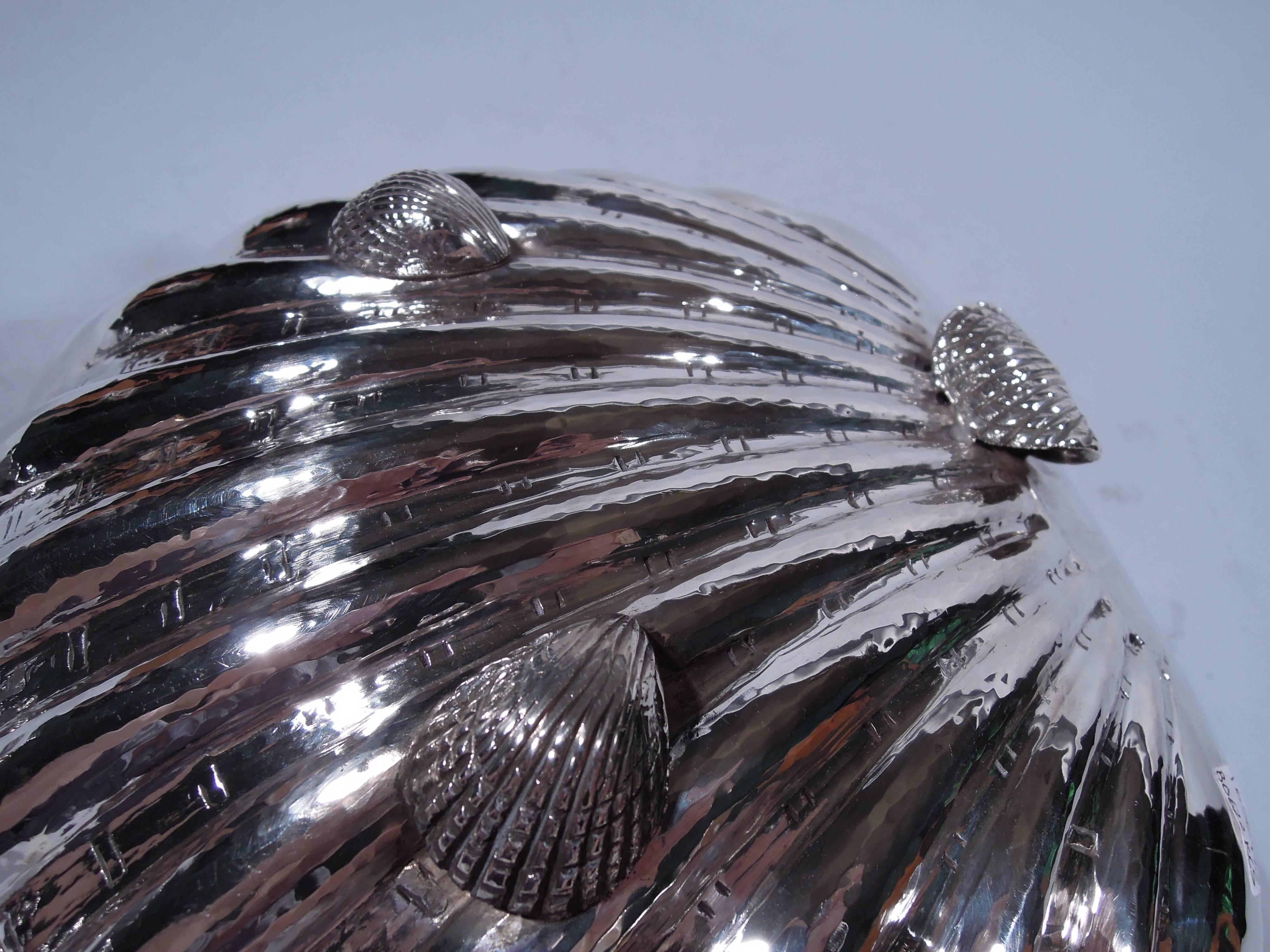20th Century Large Hand-Hammered Sterling Silver Scallop Shell Bowl