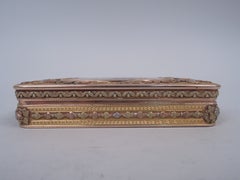 Tabatière allemande ancienne de style Biedermeier, dorée, avec une vue de l'Elbe à Dresde en émail