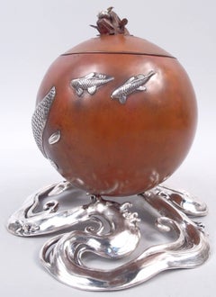 Antique Japanese Meiji Mixed Metal Copper Koi Fishbowl Koro