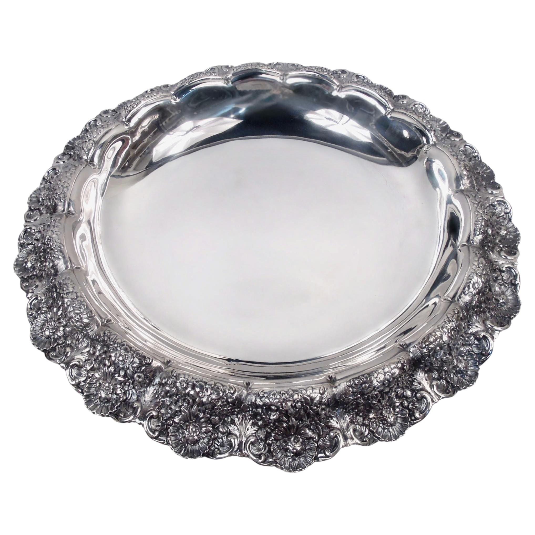 Cuenco central floral antiguo de plata de ley de estilo victoriano de Tiffany