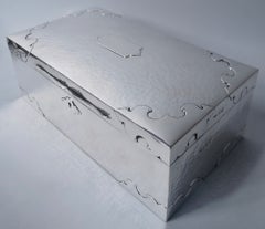 Large English Edwardian Arts & Crafts Sterling Silver Cigar Box, 1902