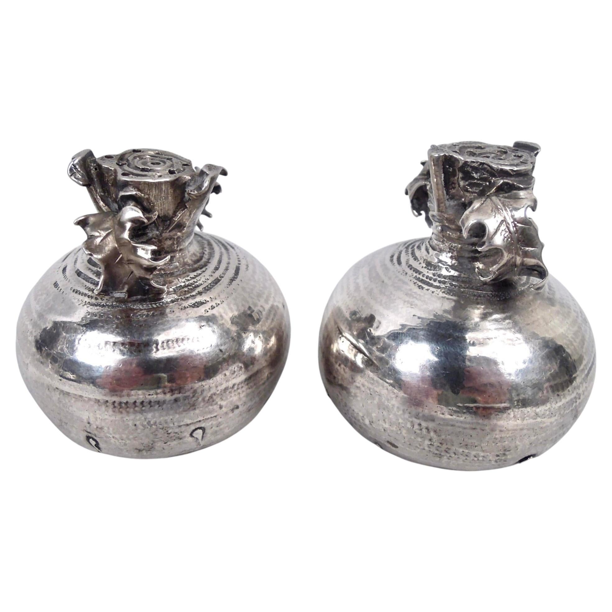 Pair of Gorham Sterling Silver Figural Turnip Pepper Shakers, 1881 For Sale