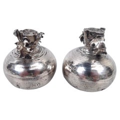 Pair of Gorham Sterling Silver Figural Turnip Pepper Shakers, 1881