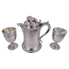 Tiffany Greek Revival Tankard Pitcher & Goblets with Hunt Motif