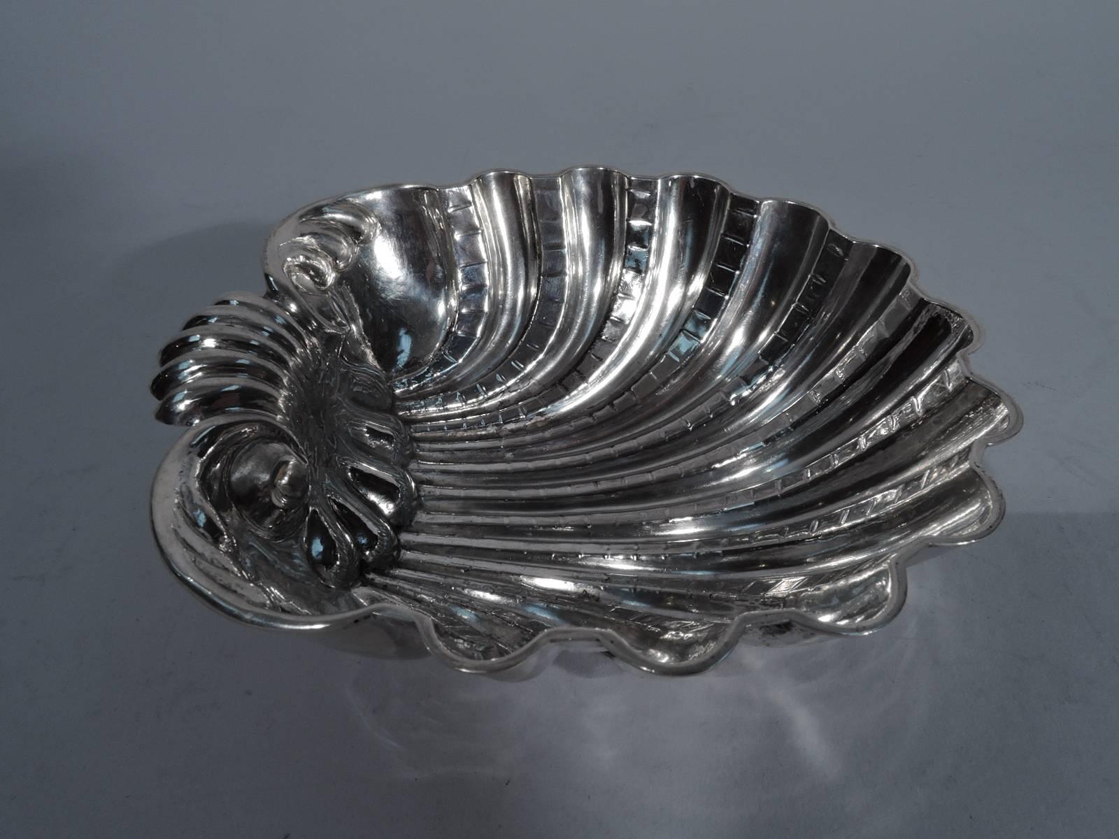 Modern Italian Hand-Hammered Sterling Silver Scallop Shell Bowl